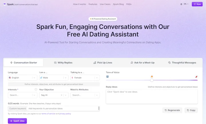 WithSpark.ai - Der Nr. 1 kostenlose KI-gesteuerte Dating-Assistent